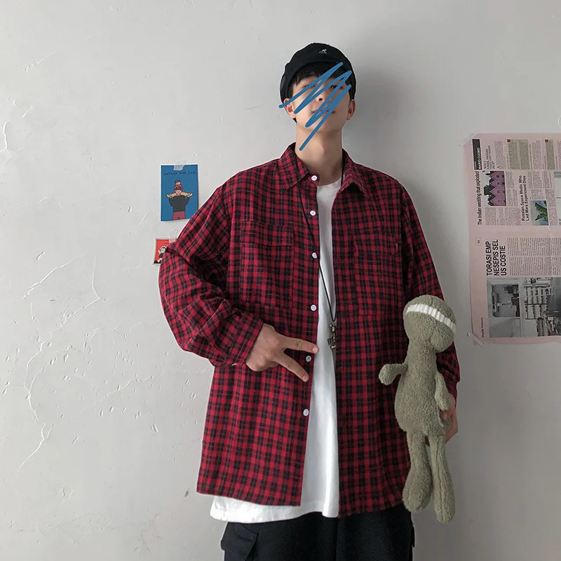 Liketkit мужские винтажные клетчатые рубашки новинка 2020 Harajuku с длинным рукавом