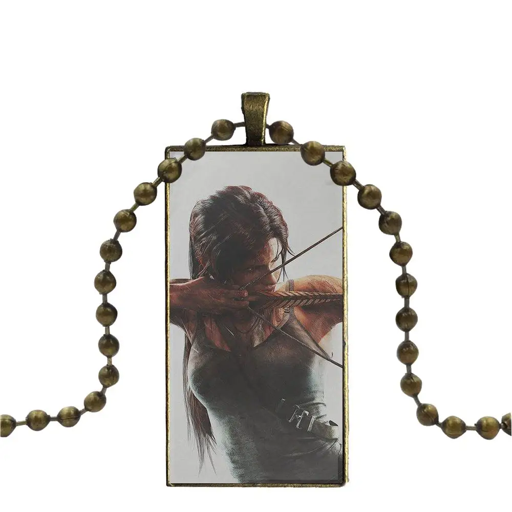 Стеклянный подвесной брелок ожерелье прямоугольное модное для унисекс Lara Croft Tomb