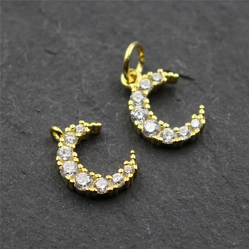 Elegant 925 Sterling Silver DIY Handmade Moon Zircon Pendant Accessories Charms Materials Fit Bracelets Necklaces Jewelry Making