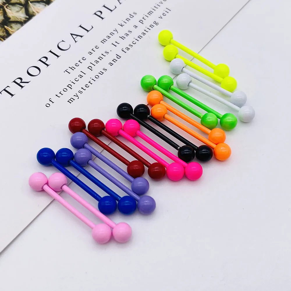 

5 Pieces of Mixed Candy Color Barbell Rod Ball Tongue Industrial Piercing Nail Elastic Lady Ear Studs Body Jewelry Accessories