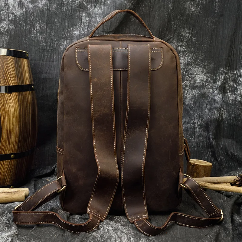 Рюкзак мужской из натуральной кожи винтажный вместительный ранец на двойной