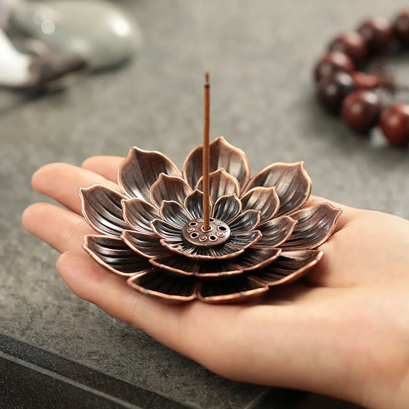 

Mini Lotus Flower Incense Burner Stick Plate Alloy Buddhist Meditation Tray Mandala Smoke Supply Furnace Interior Decorative