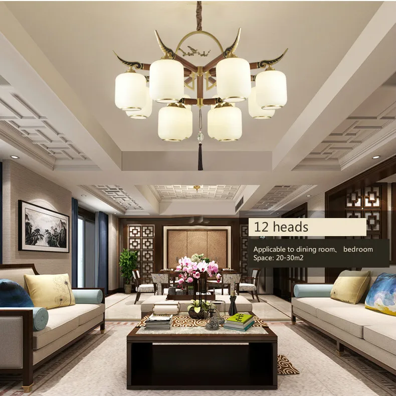 

Hanging lamp Chinese style solid wood led all copper light luxury dining room lamp simple modern living room hanging lamp