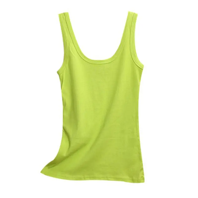 fluorescent green Весна-лето, женские майки без рукавов, круглый вырез, свободная футболка, Женская майка, майка, камзол, хлопок, женский тонкий жилет 2 - Цвет: fluorescent green