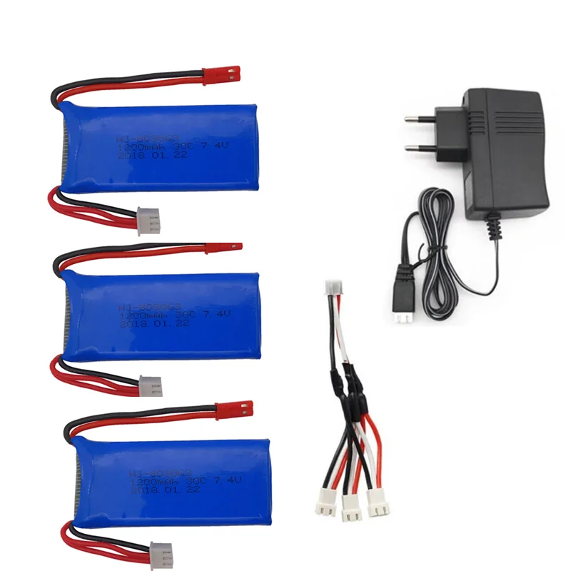 

3PCS 7.4V 1200mAh Battery with USB Charger 3 in 1 Cable For YiZhan Tarantula X6 MJX X101 X102h X1 H16 WLtoys V666 V262 V353 V333