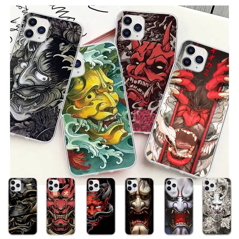 Japanese Oni Hannya Demon Mask Transparent Mobile Phone Cover For IPhone 12 11 Pro Max Xs X Xr 7 8 6 6s Plus Se 2020 Clear Case