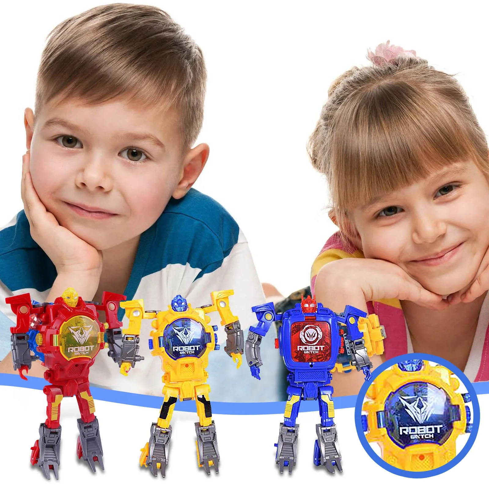

Детские игрушки и часы «Два в одном», Электронный Робот-трансформер, креативная мультяшная игрушка-трансформер, новый подарок на день рожде...