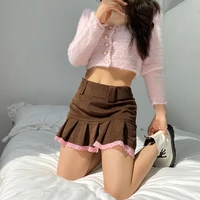 brown corduroy mini skirts harajuku pleated skirts women autumn winter e girl skirts vintage 90s y2k pink lace patched skirts