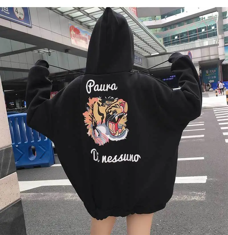 Осенние женские толстовки пуловер B толстовки Harajuku унисекс толстовки Femmes джемпер женский Вышивка Тигр печати mujer с капюшоном