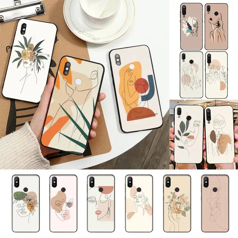 

Line Art Sketch Flower Girl Phone Case For Redmi Note 7 5 8A Note8pro 9Pro 8T Coque for note6pro Capa