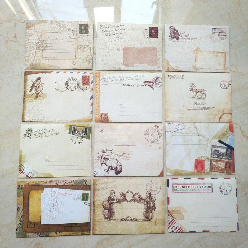 

12pcs/Set Retro Mini Envelopes Vintage European Style Craft Paper Envelope For Card Scrapbooking Gift DIY Handmade Organizer New