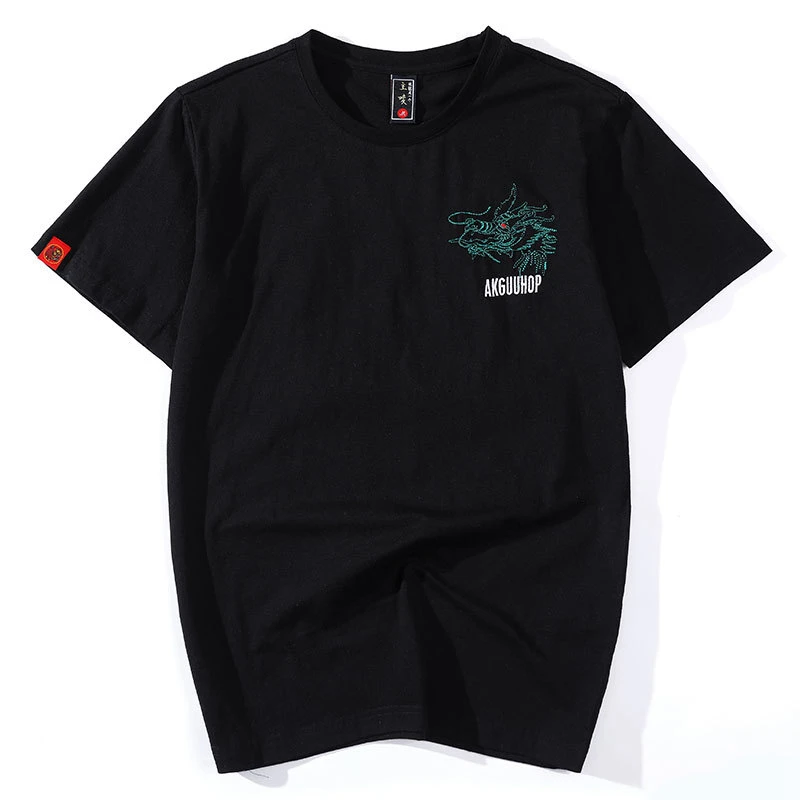 Мужская футболка Lyprerazy Харадзюку с вышивкой зеленым драконом Повседневная