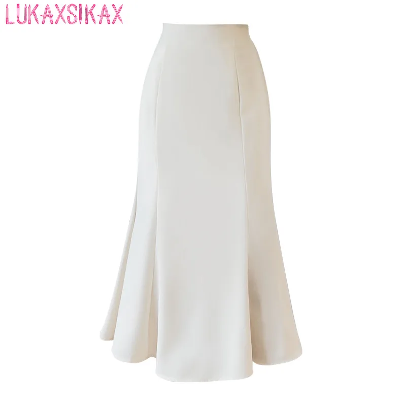 

2021 New Spring Autumn Women Skirt High Quality Solid Color Chiffon Mermaid Skirt Elastic High Waist Slim Midi Long Skirt