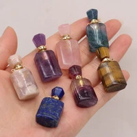 1pcs natural tiger eye rose quartz charm crystal healing stone necklace pendant reiki essential oil diffuser bottle size 15x34mm