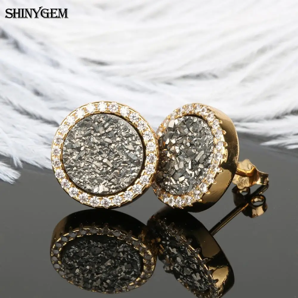 Модные 10 мм микро инкрустация Циркон сверкающие натуральный кварц Druzy Камень