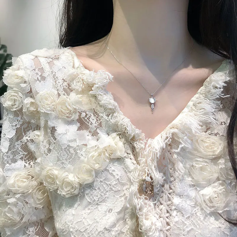 Ожерелье женское из серебра 100% пробы с подвеской в виде кошки опалом | Украшения и