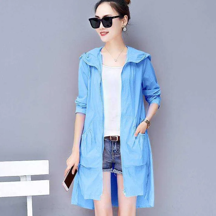 Весенняя Длинная женская куртка кардиган с капюшоном солнцезащитное пальто