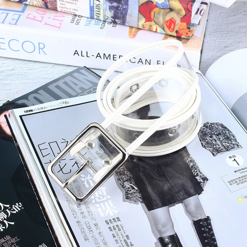 Ремень резиновый женский прозрачный длинный пояс с регулируемой талией пряжкой