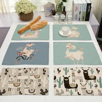 1pcs alpaca pattern kitchen placemat cotton linen dining table mats coaster pad bowl cup mat 4232cm home decor ml0009