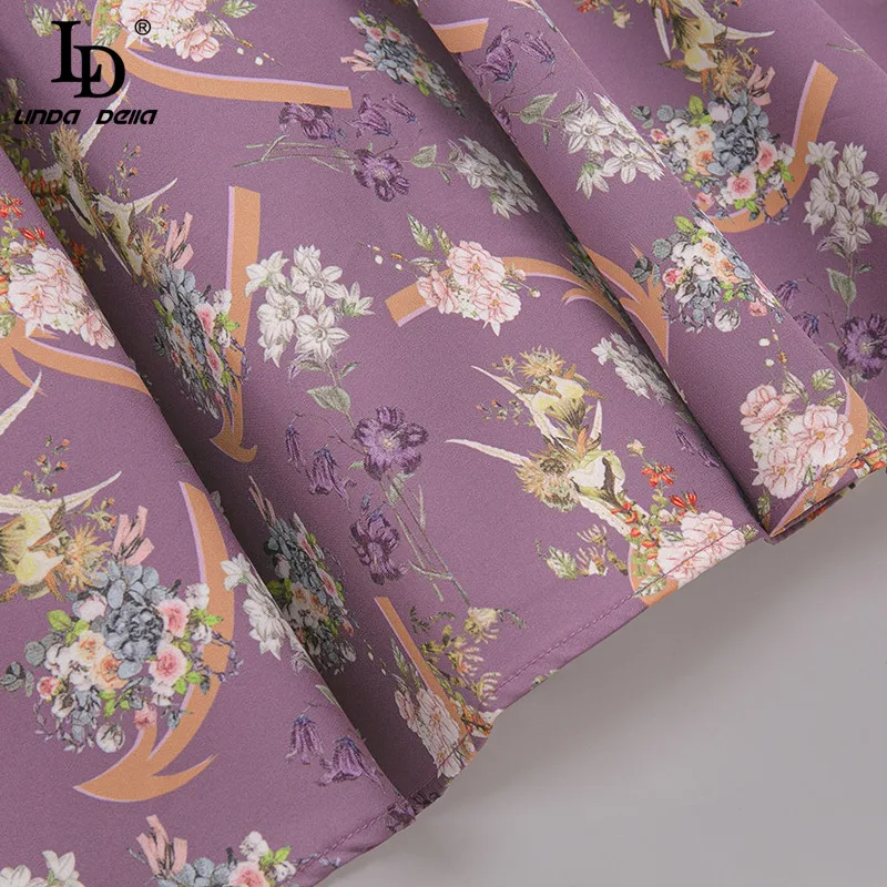 

LD LINDA DELLA Fashion Runway Summer Vintage Mini Dress Women Elegant Lace Mesh Lantern Sleeve Flower Print Ladies Party Dress