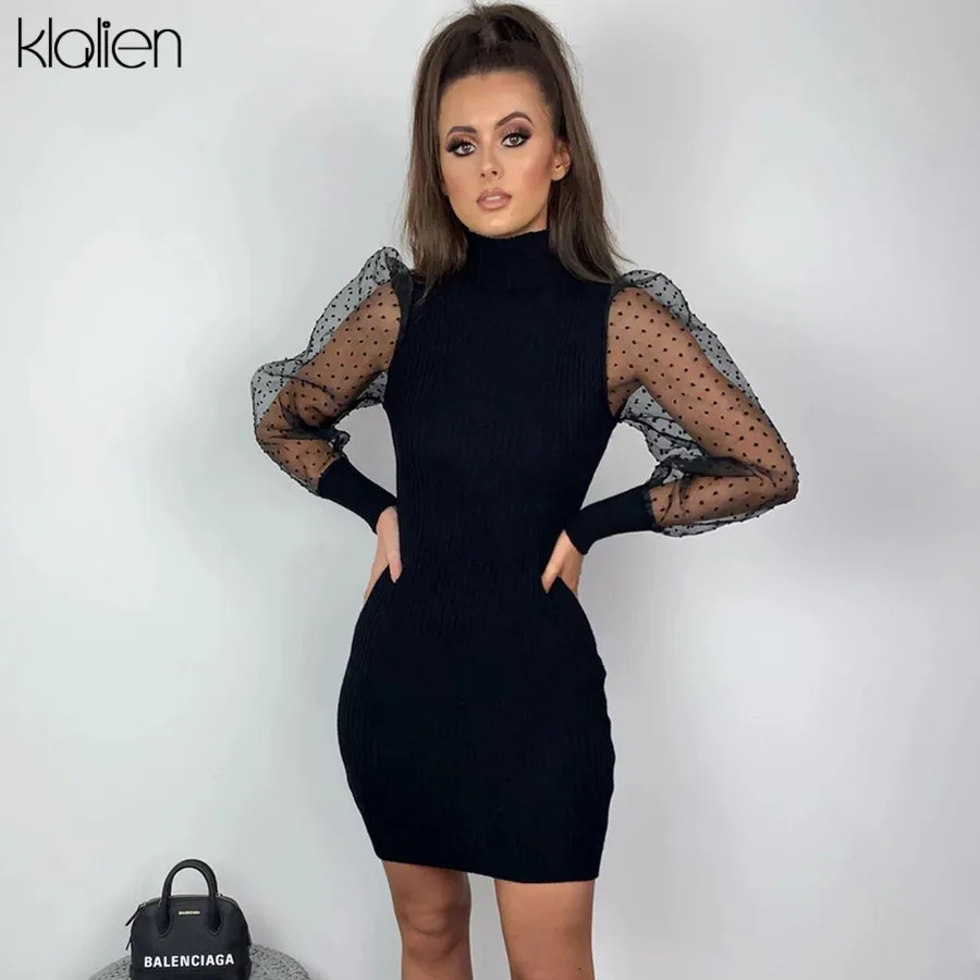 Женское Сетчатое платье-свитер kalien однотонное облегающее платье-мини с пышными