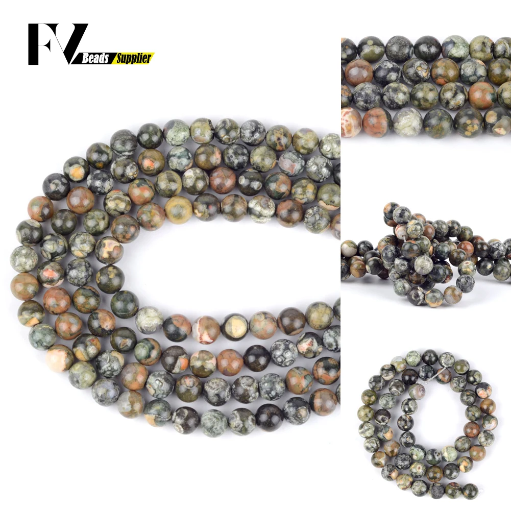 

4-12mm Natural Green Kambaba Jaspers Stone Loose Spacer Round Beads For Jewelry Making DIY Bracelets Necklace Needlework 15"