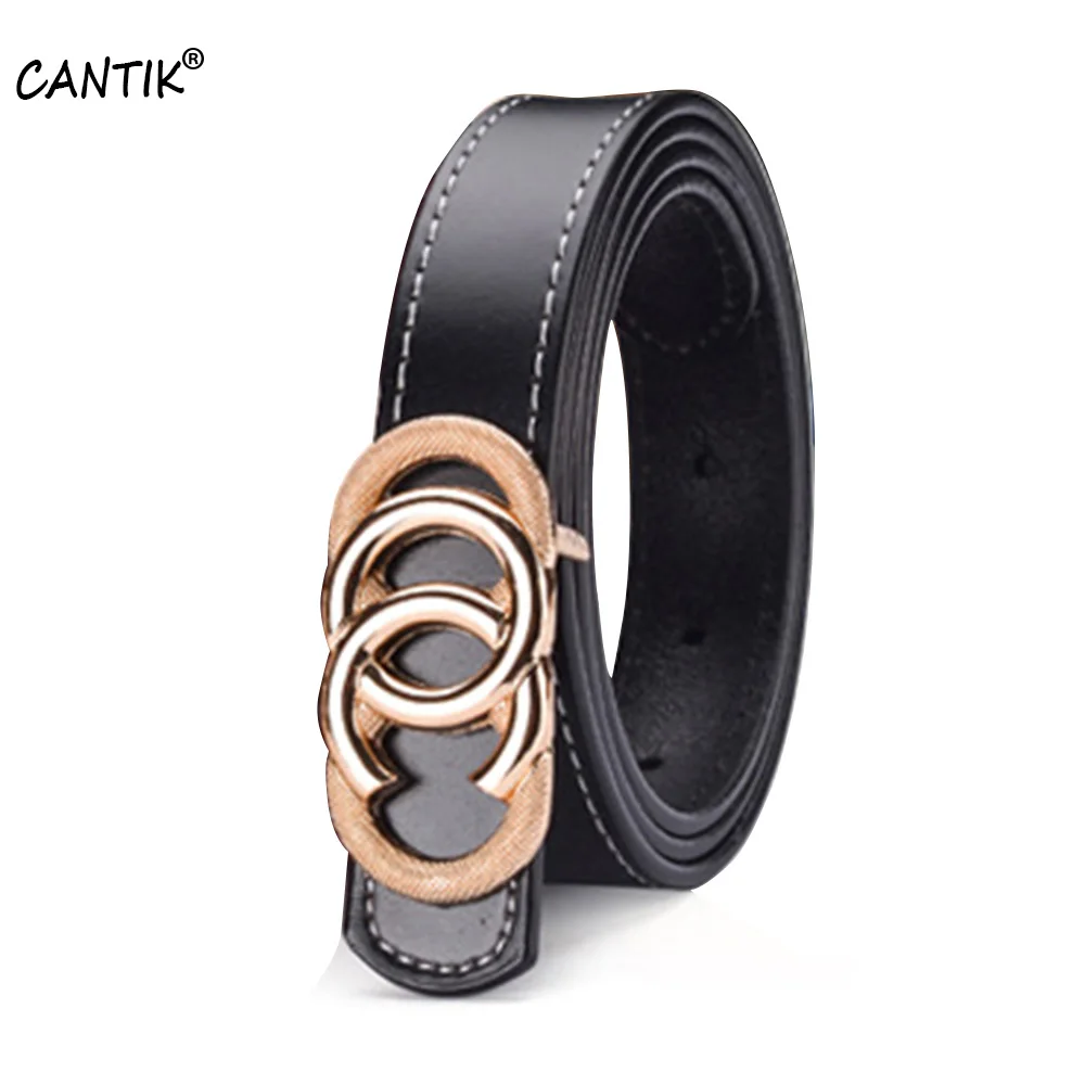 

CANTIK Ladies Ring Slide Buckles Metal Women's Quality Real Cowhide Leather Belts 2.3cm Width Clothing Accessories FCA059
