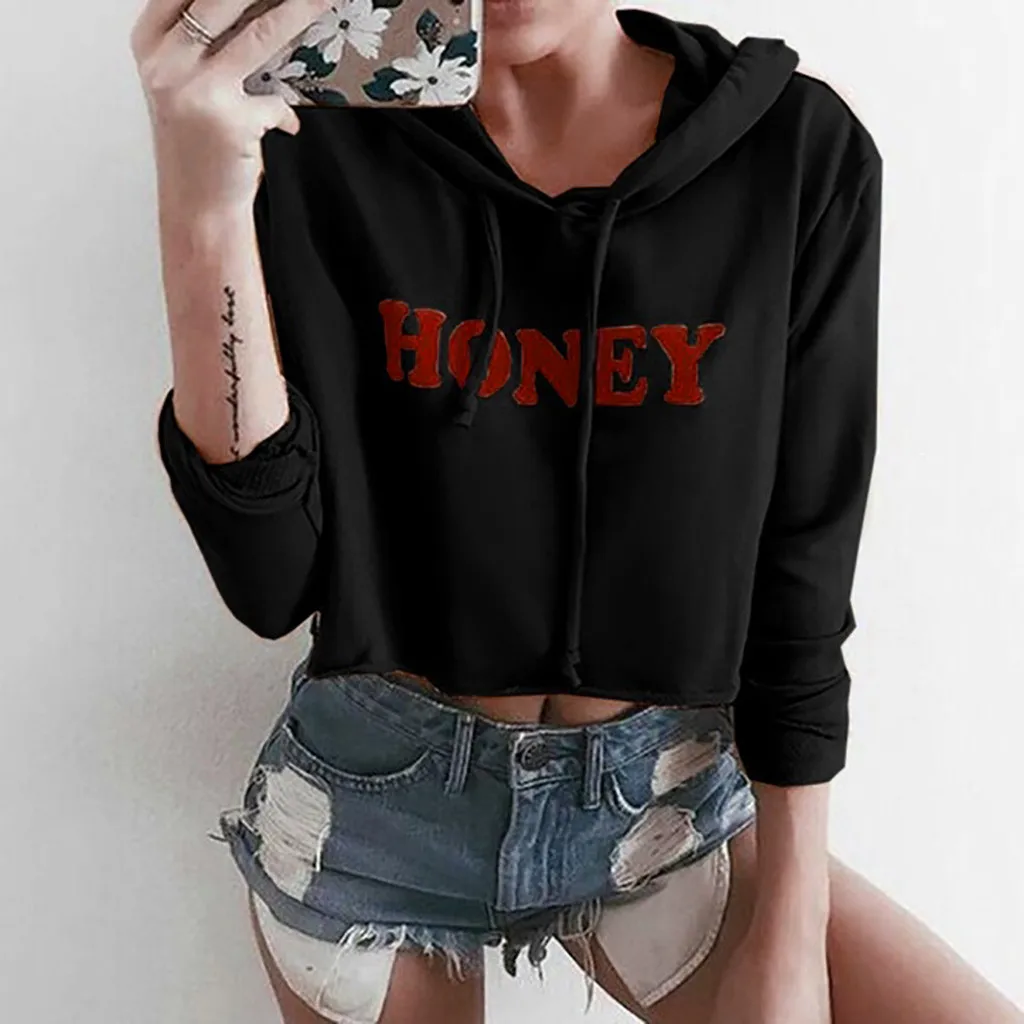 Женская толстовка HONEY новая мода длинный рукав с буквенным принтом Harajuku пуловеры