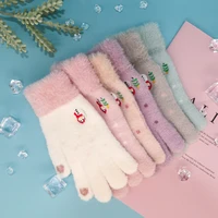 women snowman gloves winter warm cute touch screen gloves plus velvet knitted full finger cartoon thick gloves female novelty