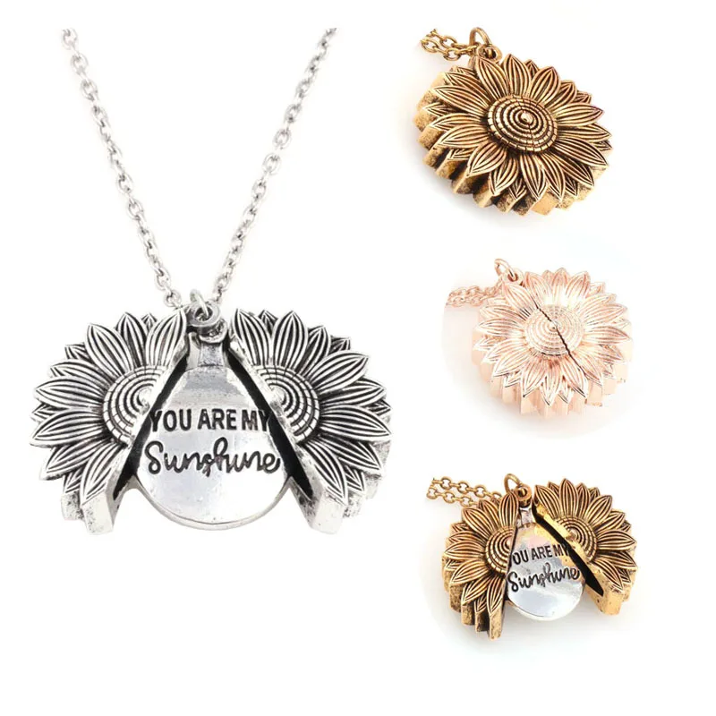 

Vintage Women Lettering You are my sunshine Sunflower Locket Pendant Necklaces Best Friend Pendant Necklaces Love Gift Jewelry