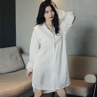 loose sleep shirt sexy satin sleepwear women nightgown nightshirt casual lace nightwear intimate lingerie soft home clothes