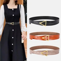 western candy colour split leather triangles metal buckle women belt fashion dress sweater coat women wide belt