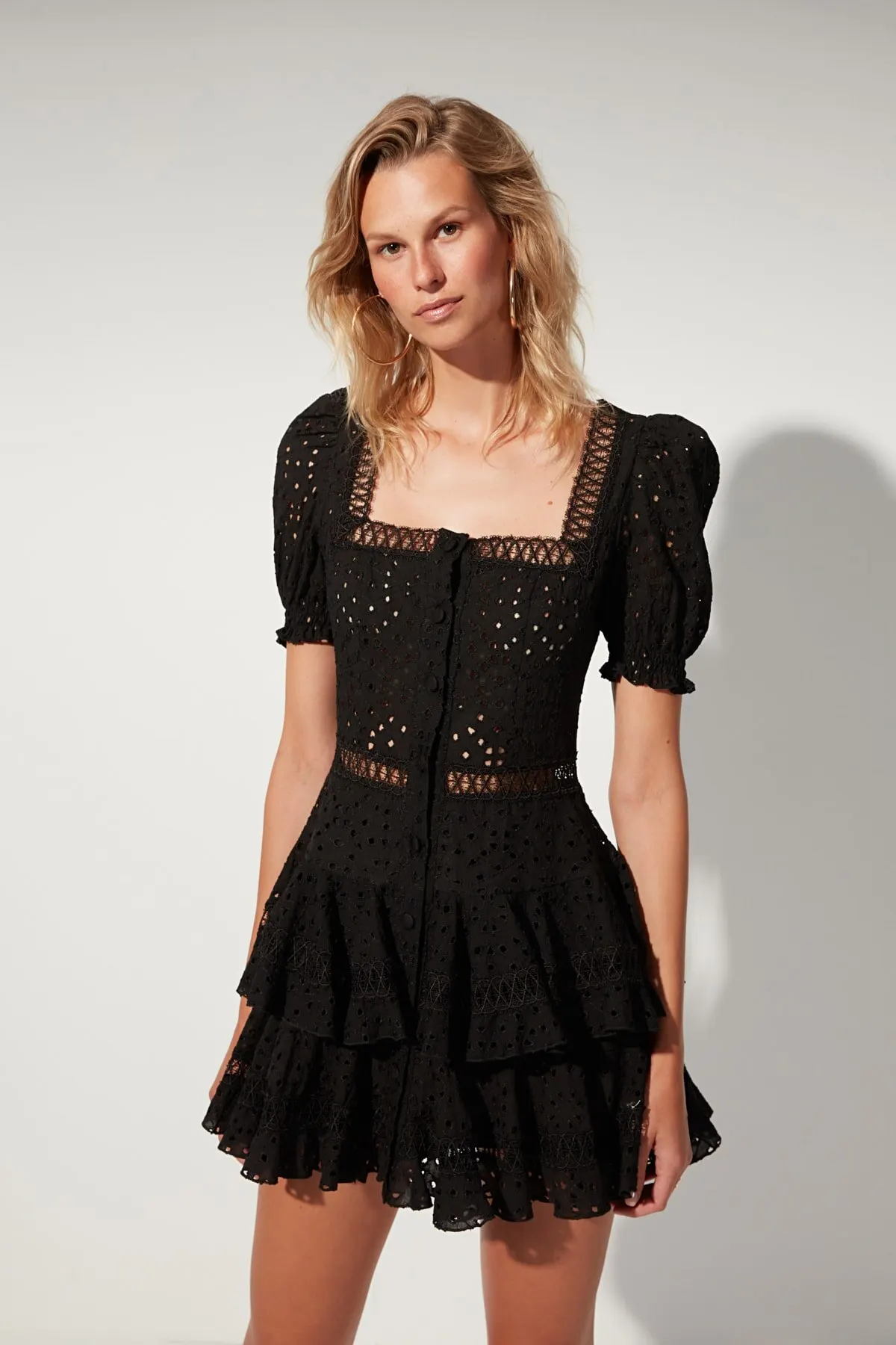 

Женское пляжное платье Moeva X Trendyolmilla из черного хлопка с вышивкой