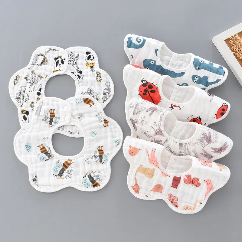 360 Degrees Rotating Baby Bib Six Layers Gauze Infant Cute Bibs Printed Soft Comfortable Saliva Towel Babador WHT081 | Детская одежда и