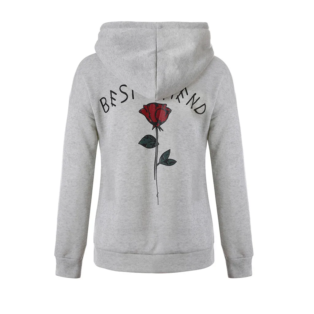 Womens Best Friend Clothes Autumn Winter Long Sleeve Hoodie Sweatshirt Female Rose Embroidery Hooded Pullover Tops sudaderas | Женская