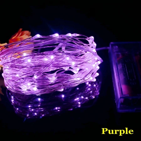 Purple 2 м, 5 м, 10 м, медный, серебристый провод, светодиодный, Рождественские огни, AA, на батарейках, рождественская елка, гирлянды для украшения свадьбы, праздника - Испускаемый цвет: Purple
