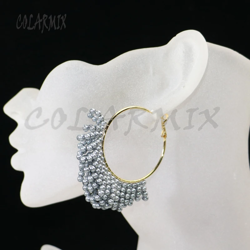 6 пар большие круглые серьги цветные красочные нанизанные бисером большой круг