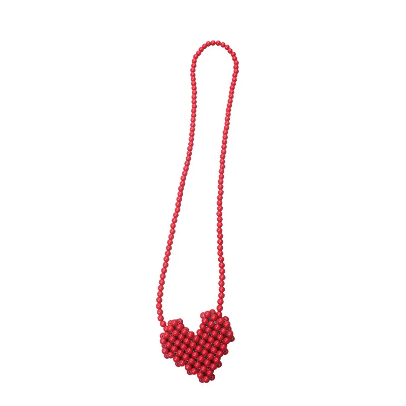 

Red love Beaded Bag Fashion versatile parent child bag women's Cross knitting versatile Mini mouth red bag