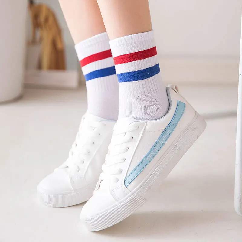 Харадзюку черные белые носки женские модные полосатые хлопковые летние японские