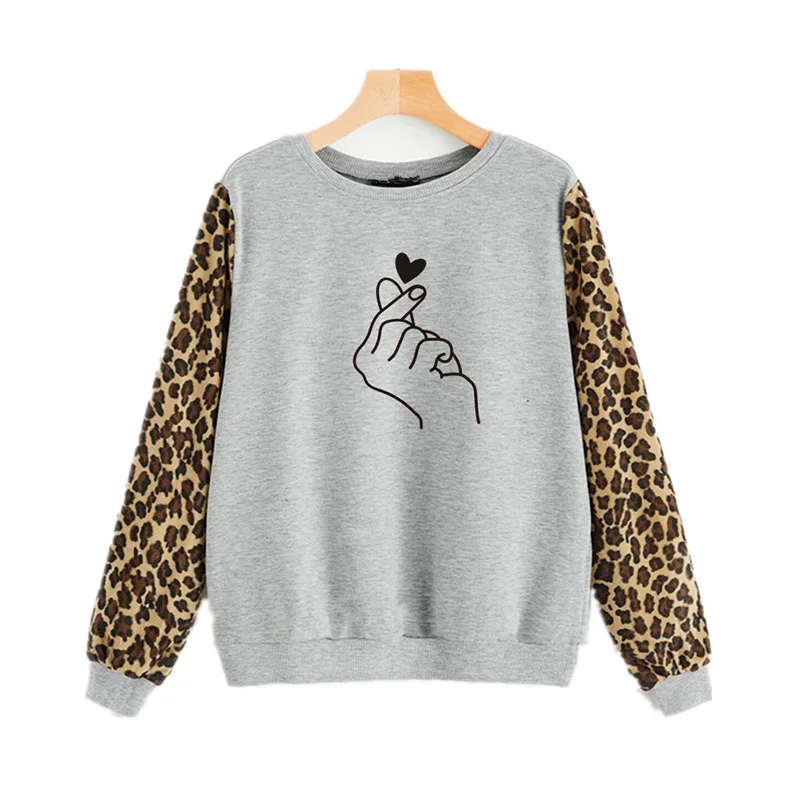 Новые леопардовые Лоскутные женские толстовки размера плюс пуловеры XXL Осень