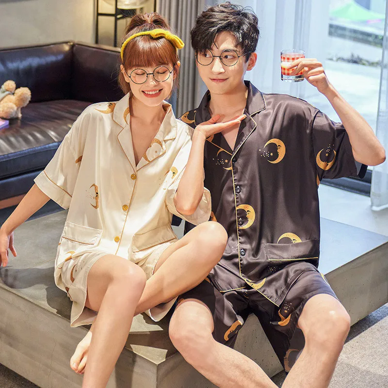 Пижамный комплект для пар женская пижама с принтом в виде полумесяца летние