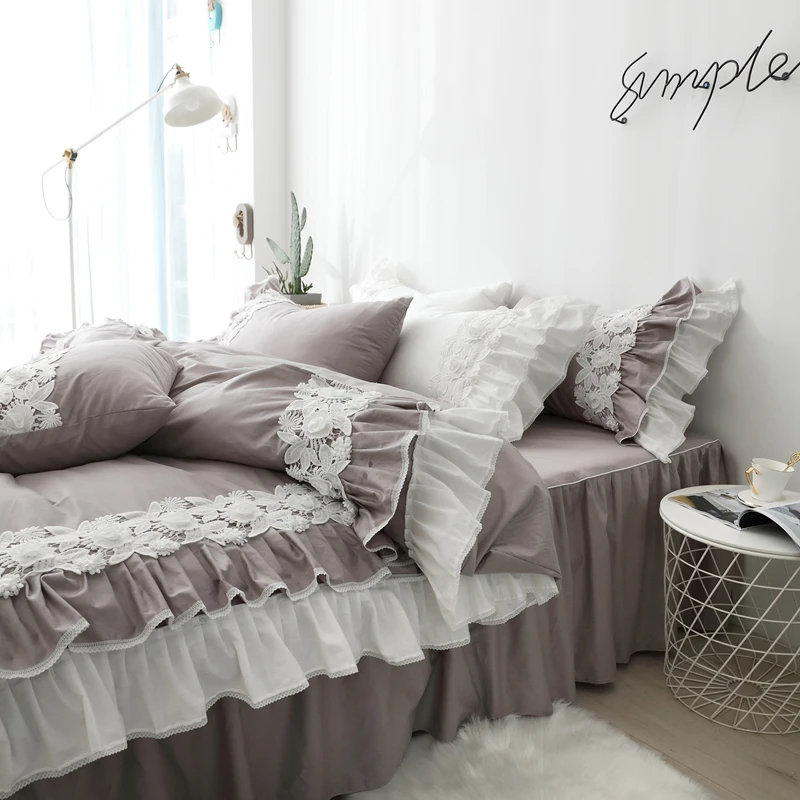 Комплект постельного белья Queen Size 100% хлопок в Корейском стиле кружевная юбка для