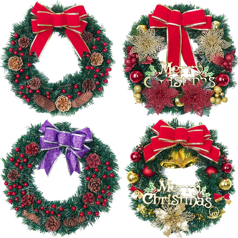 

40CM Garland Arrangement Christmas Ornament Christmas Wreath Decorative Wreath Bow Christmas Decorations For home