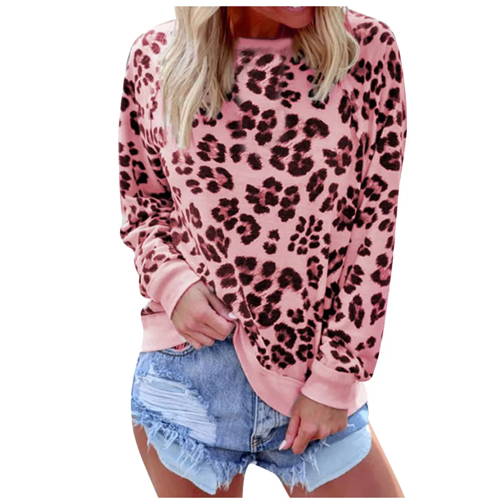 Женская Свободная блузка CHAMSGEND с круглым вырезом и леопардовым принтом