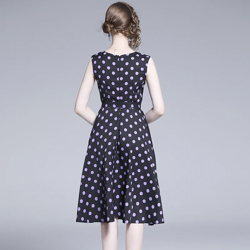 

New Elegant Vintage Women Dot Slim Tunic Tank Dress Lady V-Neck Sleeveless Party Midi Dresses Clothing Summer Sundress