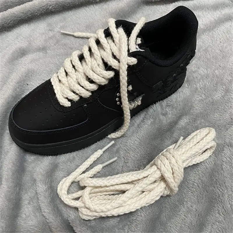 

1 Pair Linen Shoelaces Decoration Accessories Suitable for Board Shoes Cotton and Linen Round Shoe Laces Dunk sb AF1AJ Shoe Rope