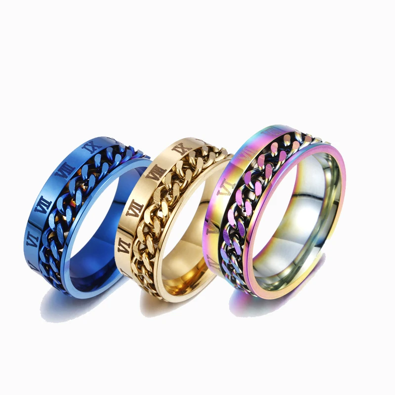 

2021 Fashion Hip Hop Stainless Steel Chain Rotating Roman Numerals Men and Women Jewelry Party Leisure Sports Gift High Quality