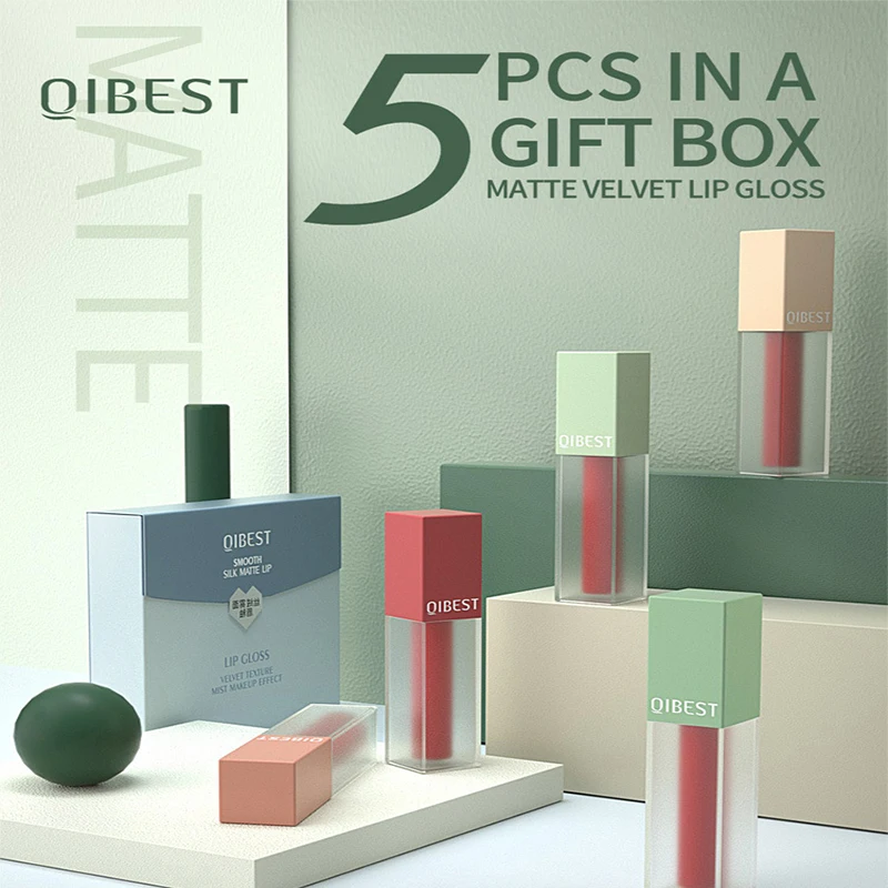 5 шт \ Набор матовый бархатный Жидкий блеск для губ Сладкая красная помада глазурь