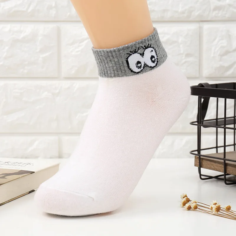 

HENGSONG Women Sports Socks Girls Female Lady Short Cotton Socks Eyes Bear Print Low Cut Ankle Socks Funny Art Socks