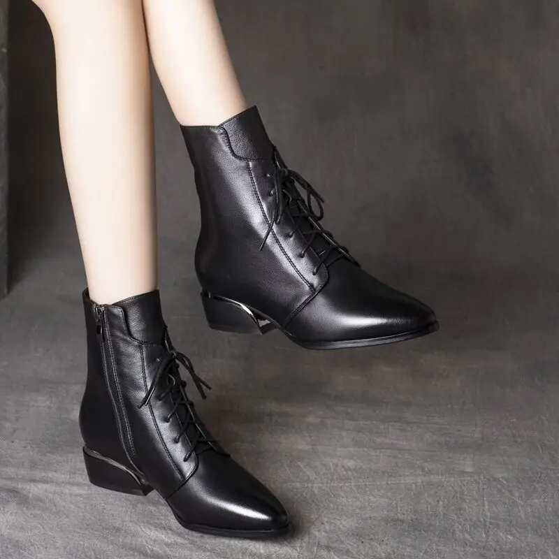 

Elegant High Heels Ankle Boots Women Lace Up Pointed Toe Autumn Winter Boots Party Casual Shoes Female Size 41 42 43